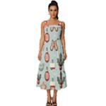 Christmas Cartoon Pattern Square Neckline Tiered Midi Dress