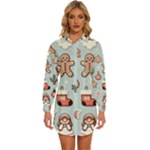 Christmas Cartoon Pattern Womens Long Sleeve Shirt Dress