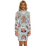 Christmas Cartoon Pattern Long Sleeve Shirt Collar Bodycon Dress