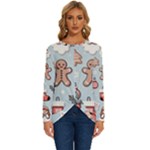 Christmas Cartoon Pattern Long Sleeve Crew Neck Pullover Top