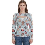 Christmas Cartoon Pattern Women s Cut Out Long Sleeve T-Shirt