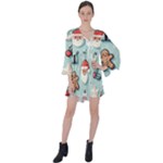 Christmas Decoration Angel V-Neck Flare Sleeve Mini Dress