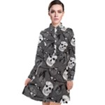 Skull Skeleton Pattern Texture Long Sleeve Chiffon Shirt Dress