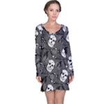 Skull Skeleton Pattern Texture Long Sleeve Nightdress