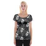 Skull Skeleton Pattern Texture Cap Sleeve Top