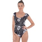 Skull Skeleton Pattern Texture Short Sleeve Leotard 