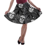 Skull Skeleton Pattern Texture A-line Skater Skirt