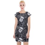 Skull Skeleton Pattern Texture Cap Sleeve Bodycon Dress