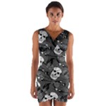 Skull Skeleton Pattern Texture Wrap Front Bodycon Dress