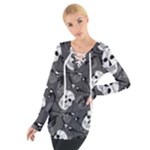 Skull Skeleton Pattern Texture Tie Up T-Shirt