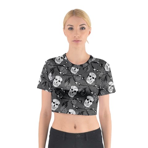 Skull Skeleton Pattern Texture Cotton Crop Top from ArtsNow.com
