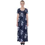 Skull Skeleton Pattern Texture High Waist Short Sleeve Maxi Dress