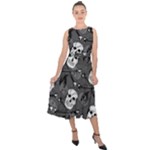 Skull Skeleton Pattern Texture Midi Tie-Back Chiffon Dress