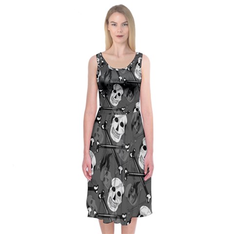 Skull Skeleton Pattern Texture Midi Sleeveless Dress from ArtsNow.com