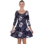 Skull Skeleton Pattern Texture Quarter Sleeve Skater Dress