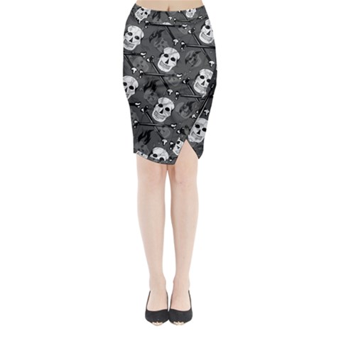 Skull Skeleton Pattern Texture Midi Wrap Pencil Skirt from ArtsNow.com