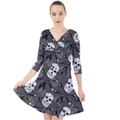 Quarter Sleeve Front Wrap Dress 