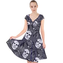 Cap Sleeve Front Wrap Midi Dress 