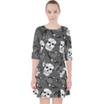 Skull Skeleton Pattern Texture Quarter Sleeve Pocket Dress