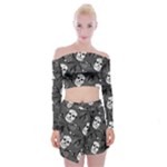 Skull Skeleton Pattern Texture Off Shoulder Top with Mini Skirt Set