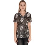 Skull Skeleton Pattern Texture Women s V-Neck Scrub Top