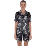 Skull Skeleton Pattern Texture Satin Short Sleeve Pajamas Set
