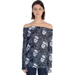 Skull Skeleton Pattern Texture Off Shoulder Long Sleeve Top