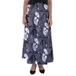 Skull Skeleton Pattern Texture Flared Maxi Skirt
