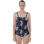 Skull Skeleton Pattern Texture Twist Front Tankini Set