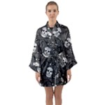 Skull Skeleton Pattern Texture Long Sleeve Satin Kimono