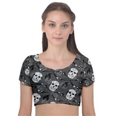 Velvet Short Sleeve Crop Top  