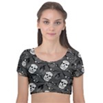 Skull Skeleton Pattern Texture Velvet Short Sleeve Crop Top 