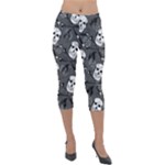 Skull Skeleton Pattern Texture Lightweight Velour Capri Leggings 