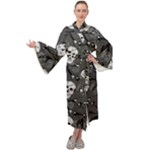 Skull Skeleton Pattern Texture Maxi Velvet Kimono