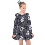 Skull Skeleton Pattern Texture Kids  Long Sleeve Dress