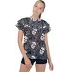 Skull Skeleton Pattern Texture Ruffle Collar Chiffon Blouse