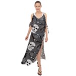 Skull Skeleton Pattern Texture Maxi Chiffon Cover Up Dress
