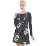 Skull Skeleton Pattern Texture Plunge Pinafore Velour Dress