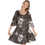 Skull Skeleton Pattern Texture Velour Kimono Dress