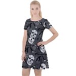 Skull Skeleton Pattern Texture Cap Sleeve Velour Dress 
