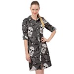 Skull Skeleton Pattern Texture Long Sleeve Mini Shirt Dress