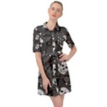 Skull Skeleton Pattern Texture Belted Shirt Dress