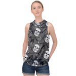 Skull Skeleton Pattern Texture High Neck Satin Top