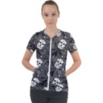 Skull Skeleton Pattern Texture Short Sleeve Zip Up Jacket