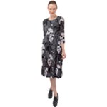Skull Skeleton Pattern Texture Ruffle End Midi Chiffon Dress