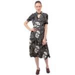 Skull Skeleton Pattern Texture Keyhole Neckline Chiffon Dress