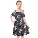 Skull Skeleton Pattern Texture Kids  Cut Out Shoulders Chiffon Dress