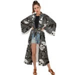 Skull Skeleton Pattern Texture Maxi Kimono