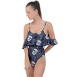Skull Skeleton Pattern Texture Drape Piece Swimsuit