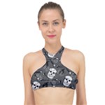 Skull Skeleton Pattern Texture High Neck Bikini Top